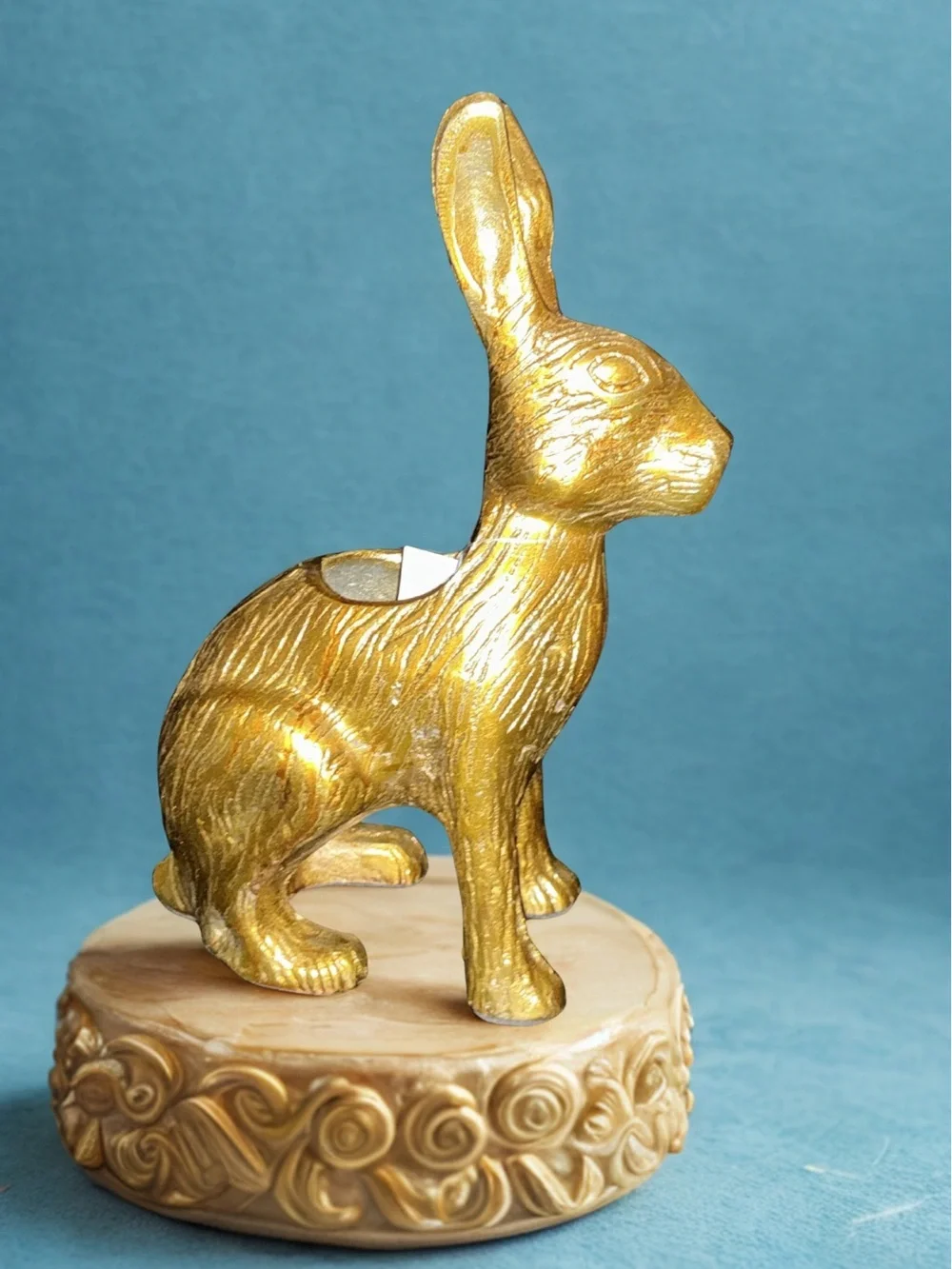 Gold Ceramic Bunny Figurine Planter Decorative Accent